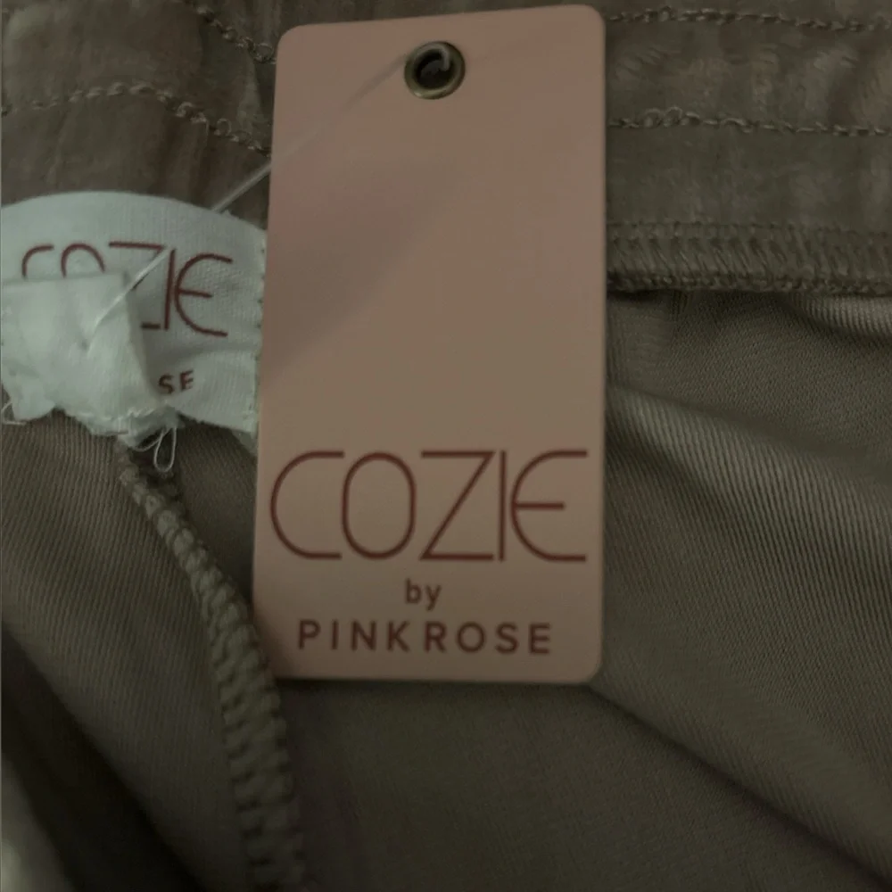 Cozie By Pink Rose Mocha Stone Velour Pants With Pockets - Picture 4 of 5